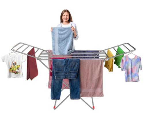 LiMETRO STEEL Stainless Steel Foldable Clothes Drying Stand Double Rack 120x54x5 cm Steel