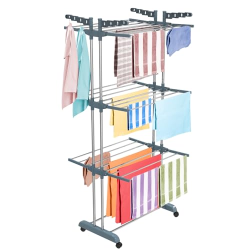 LiMETRO STEEL Stainless Steel Foldable Clothes Drying Stand Double Rack 120x54x5 cm Steel