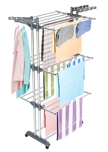 LiMETRO STEEL Stainless Steel Foldable Clothes Drying Stand Double Rack 120x54x5 cm Steel