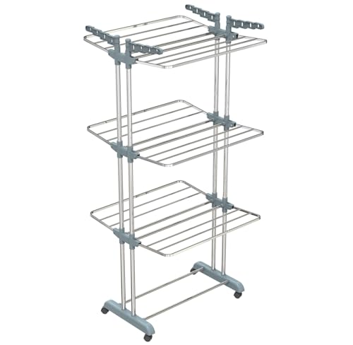 LiMETRO STEEL Stainless Steel Foldable Clothes Drying Stand Double Rack 120x54x5 cm Steel