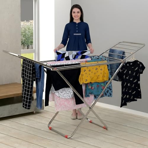 LiMETRO STEEL Stainless Steel Foldable Clothes Drying Stand Double Rack 120x54x5 cm Steel