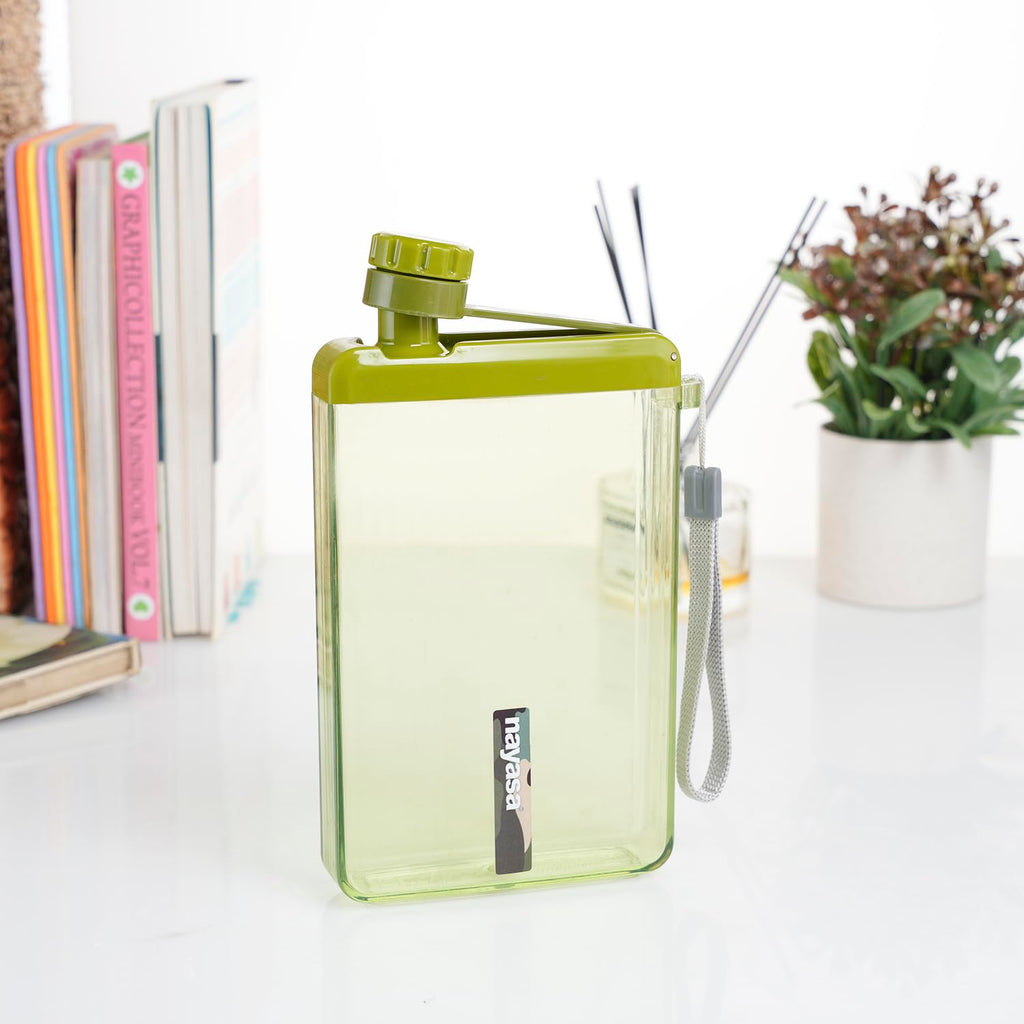 Nayasa Zelda 450ml Water Bottle | Slim & Compact | BPA Free | Leakproof | Notebook Water Bottle For School, Office & Travel | Stylish Flat Design | Green