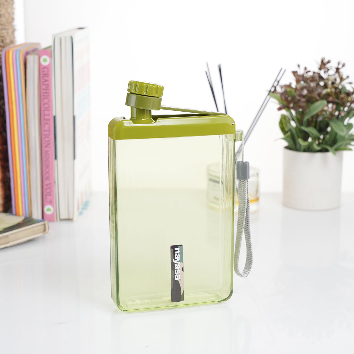 Nayasa Zelda 450ml Water Bottle | Slim & Compact | BPA Free | Leakproof | Notebook Water Bottle For School, Office & Travel | Stylish Flat Design | Green