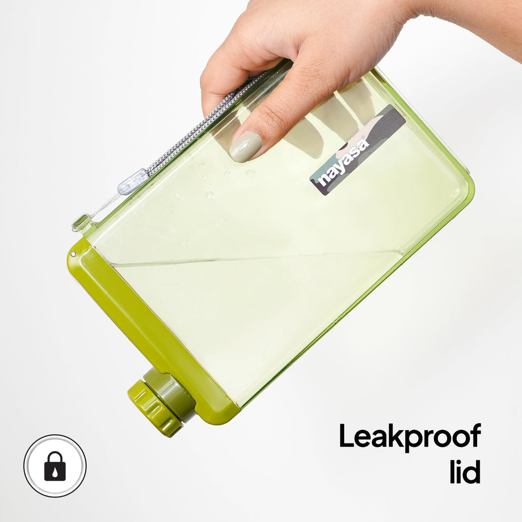 Nayasa Zelda 450ml Water Bottle | Slim & Compact | BPA Free | Leakproof | Notebook Water Bottle For School, Office & Travel | Stylish Flat Design | Green