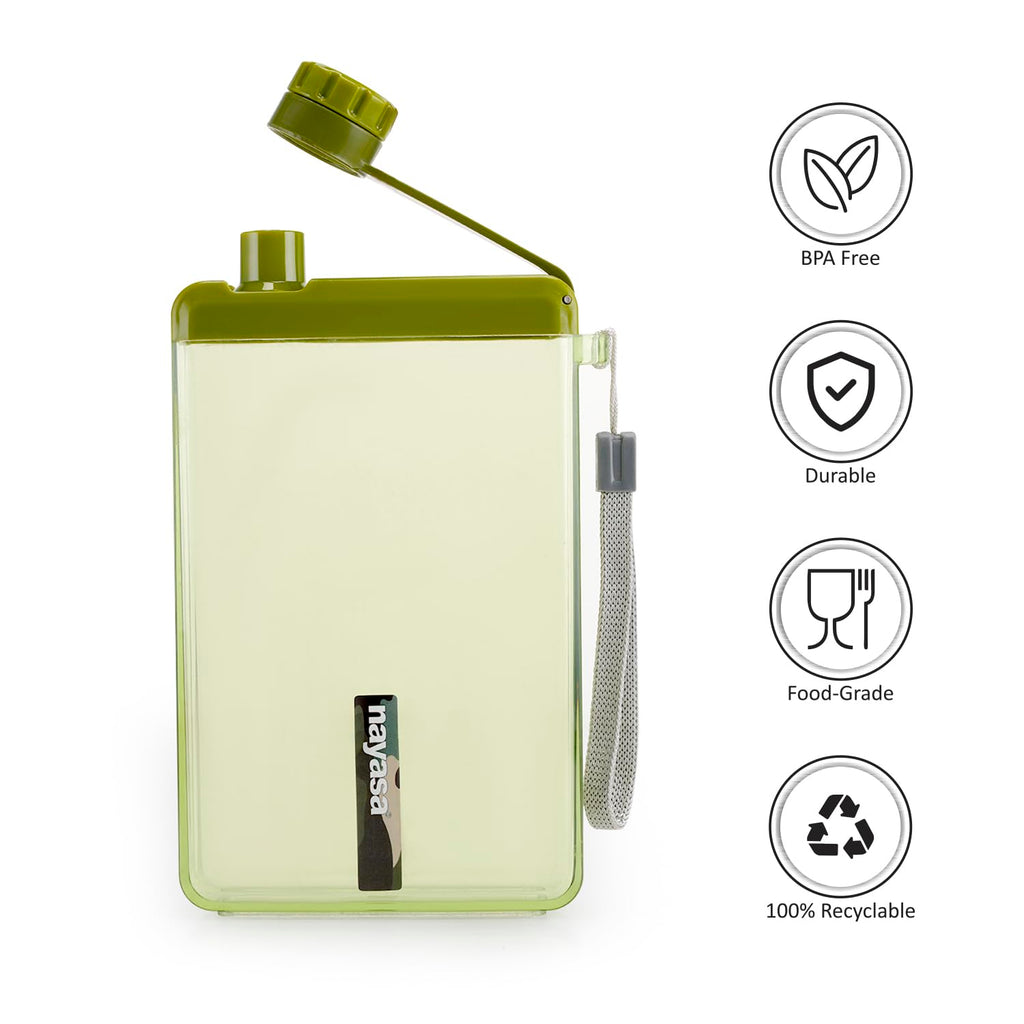 Nayasa Zelda 450ml Water Bottle | Slim & Compact | BPA Free | Leakproof | Notebook Water Bottle For School, Office & Travel | Stylish Flat Design | Green