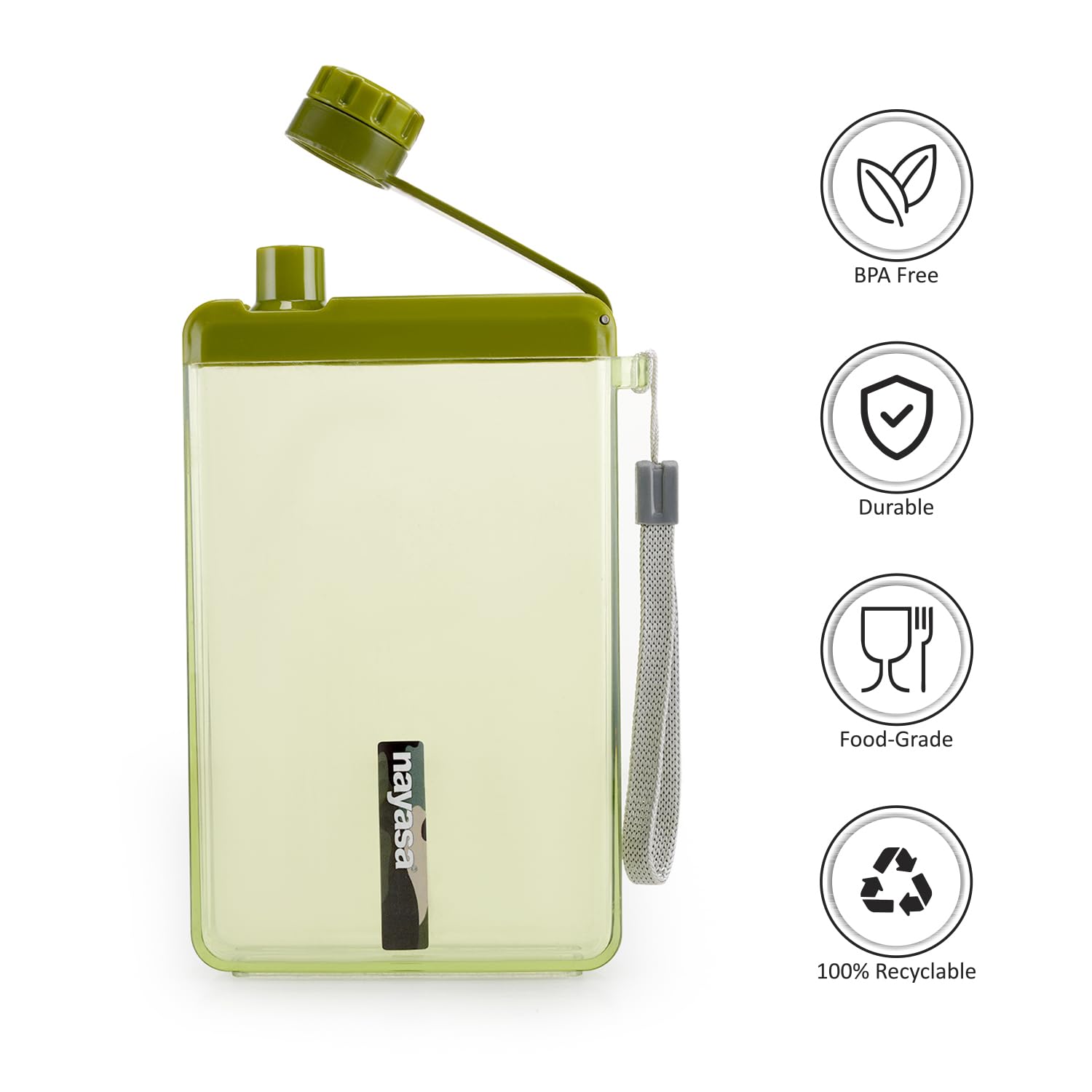 Nayasa Zelda 450ml Water Bottle | Slim & Compact | BPA Free | Leakproof | Notebook Water Bottle For School, Office & Travel | Stylish Flat Design | Green