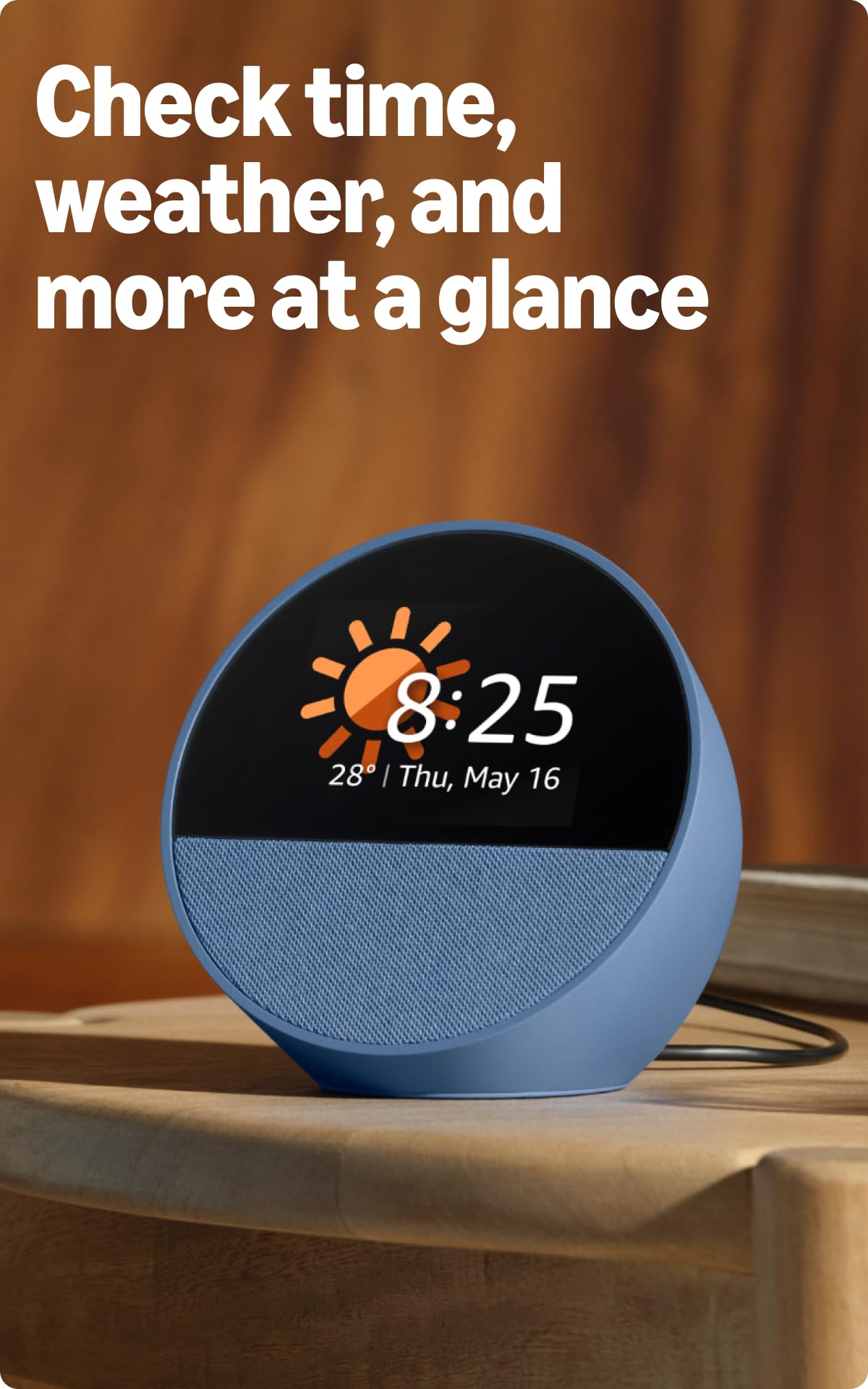 Amazon Echo Spot (latest model), Smart alarm clock with vibrant sound, Alexa and Bluetooth | Blue