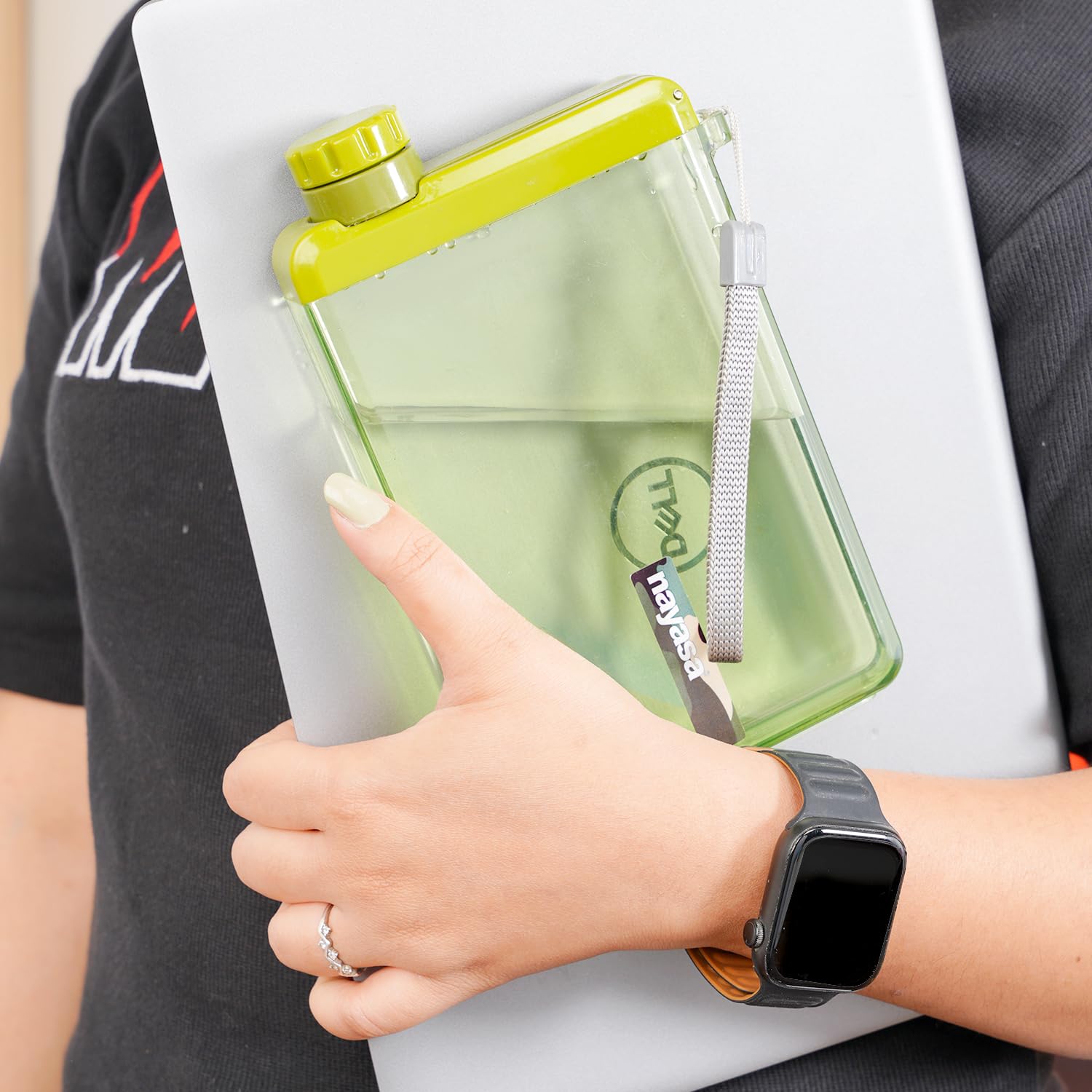 Nayasa Zelda 450ml Water Bottle | Slim & Compact | BPA Free | Leakproof | Notebook Water Bottle For School, Office & Travel | Stylish Flat Design | Green
