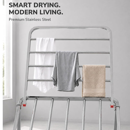 LiMETRO STEEL Stainless Steel Foldable Clothes Drying Stand Double Rack 120x54x5 cm Steel