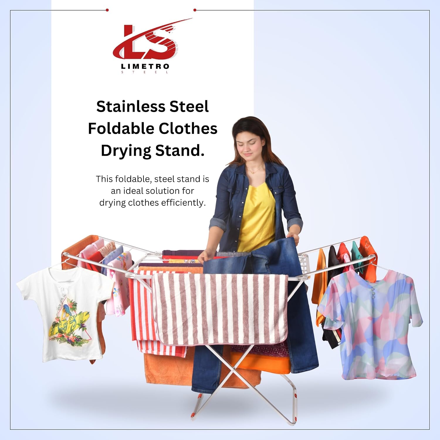 LiMETRO STEEL Stainless Steel Foldable Clothes Drying Stand Double Rack 120x54x5 cm Steel