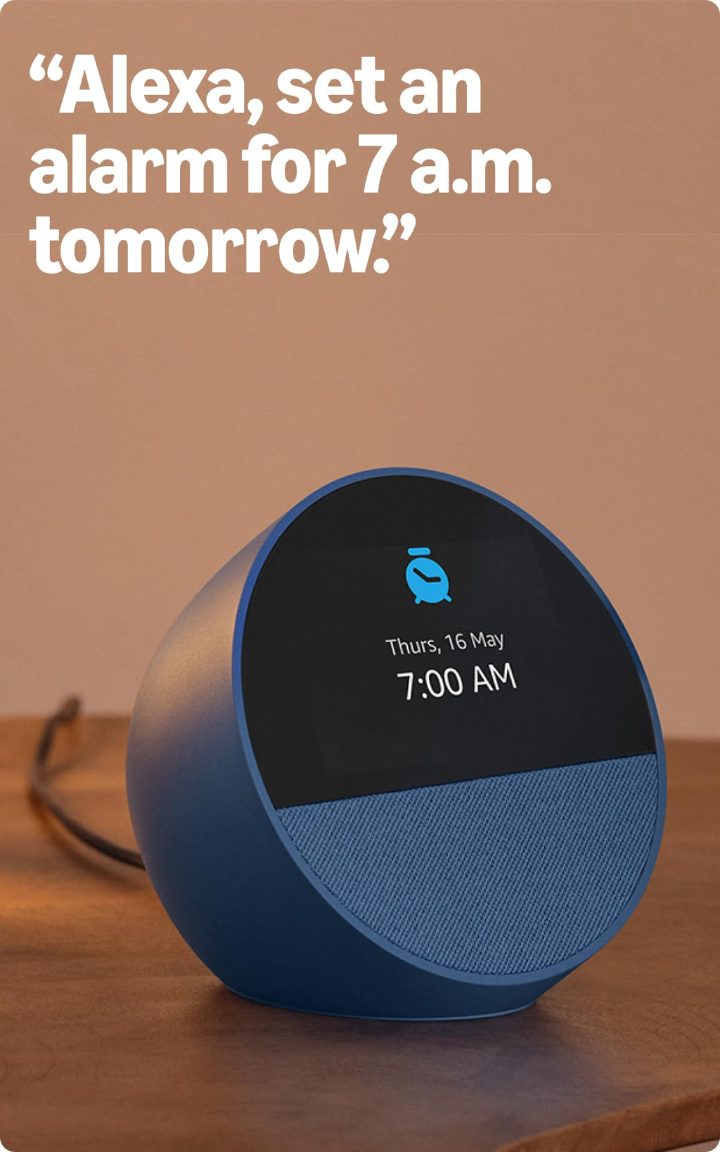 Amazon Echo Spot (latest model), Smart alarm clock with vibrant sound, Alexa and Bluetooth | Blue
