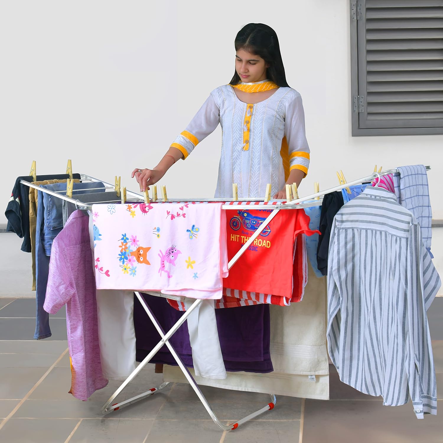 LiMETRO STEEL Stainless Steel Foldable Clothes Drying Stand Double Rack 120x54x5 cm Steel
